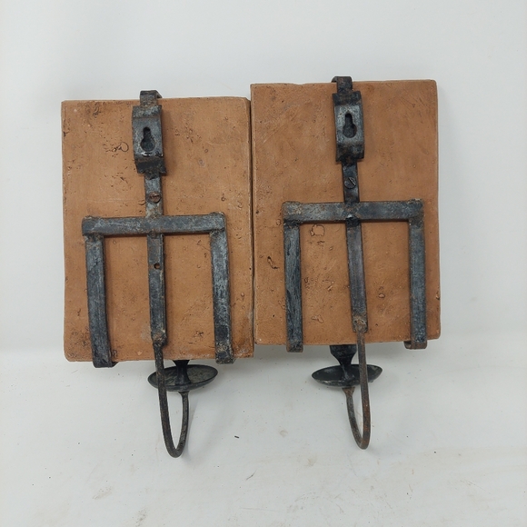 Tan Ceramic Tile Italian Grape Wine Wall Scones Candle Holder Set Of 2 Decor - Picture 2 of 8